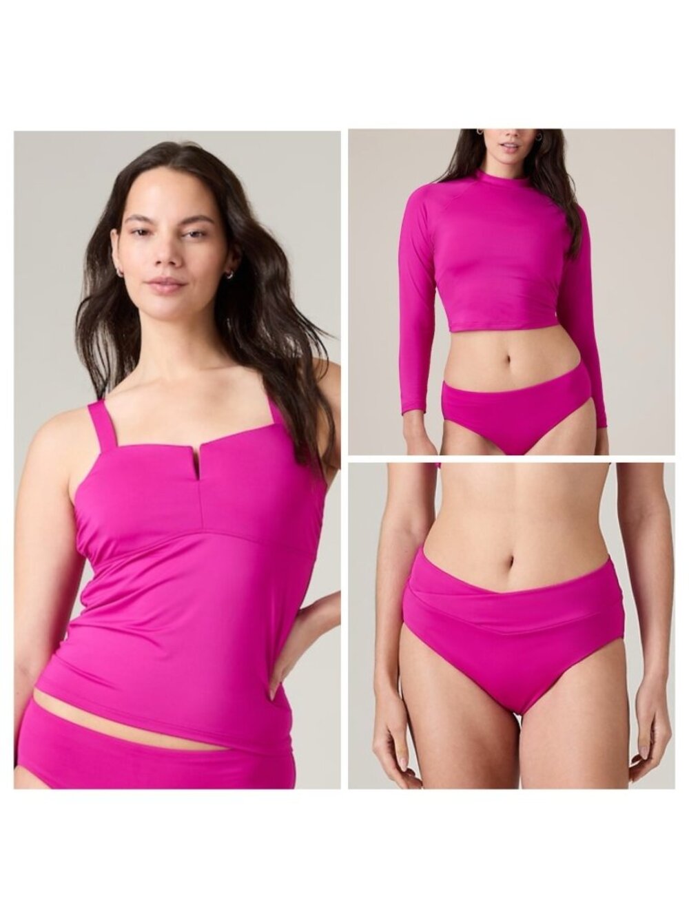 NWT Athleta 3 Piece Swim Set, Large/ 36C, Electric Fuschia